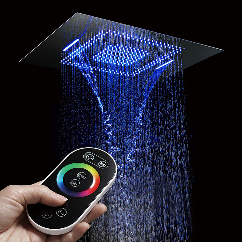 Juno Musical Rectangular Matte Black Ceiling Remote Control LED Shower Head