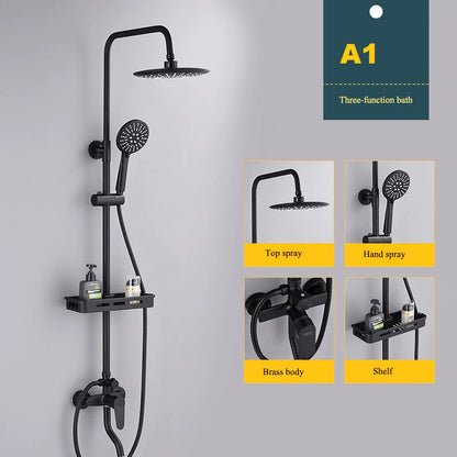 Juno New Black Three Way Rainfall Shower Head Copper Thermostatic Shower Set