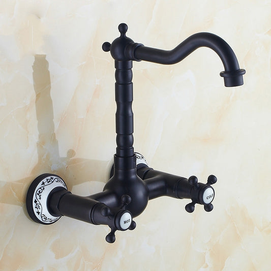 Black Oil-Rubbed Bronze Dual Handle Kitchen Mixer Faucet