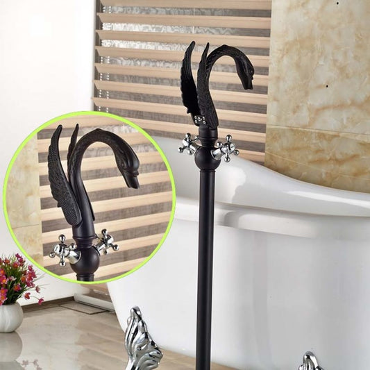 Black Oil Rubbed Bronze Floor Mounted Bathtub Brass Faucet  2