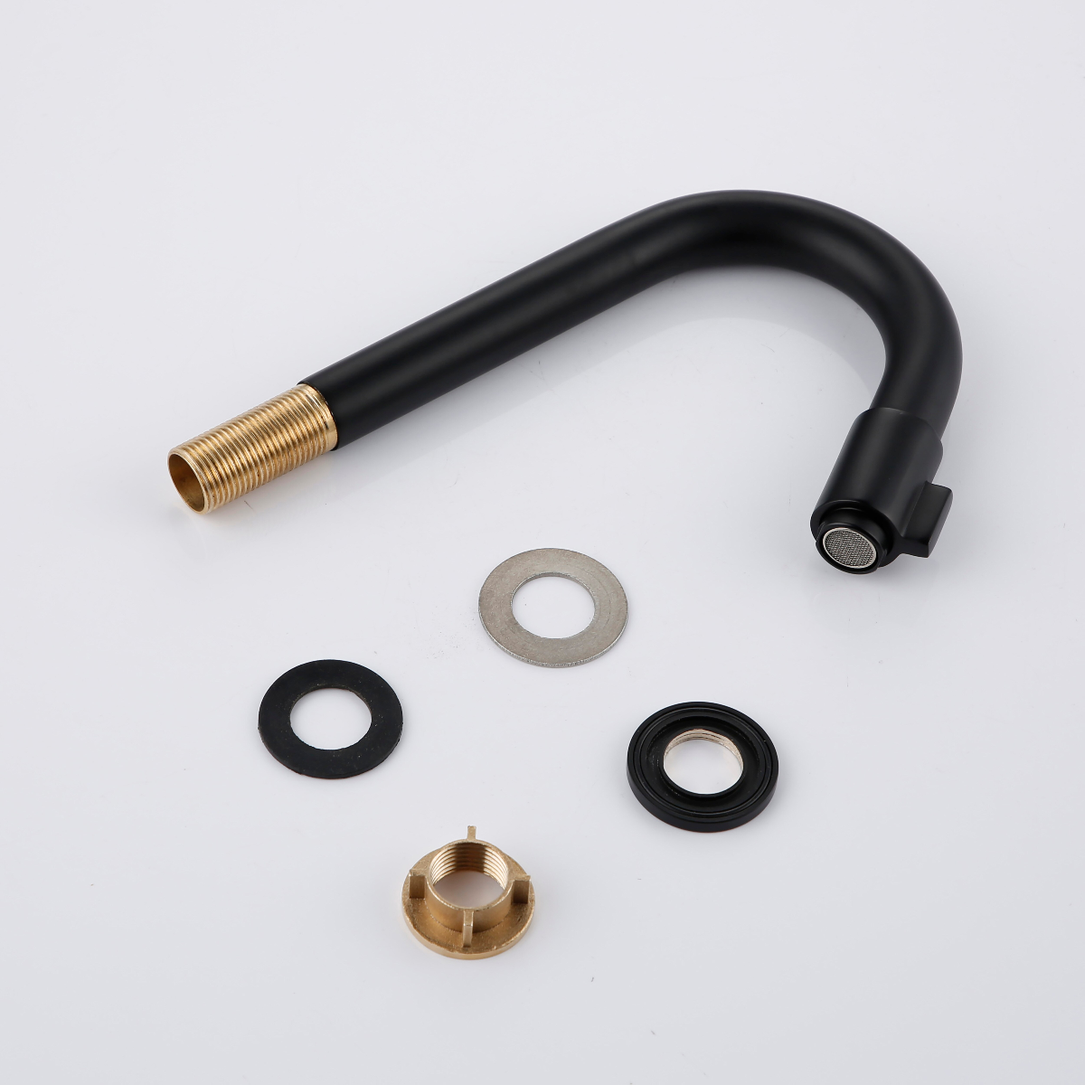 Juno Matte Black Deck Mount Bathroom Faucet Solid Brass Goose Neck Single Lever