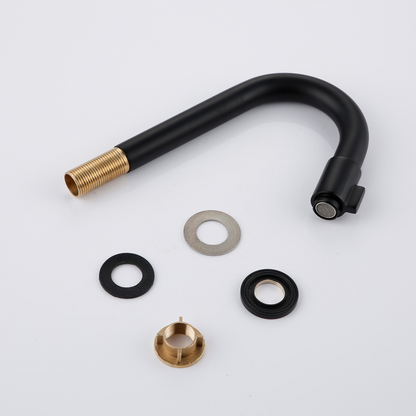 Juno Matte Black Deck Mount Bathroom Faucet Solid Brass Goose Neck Single Lever