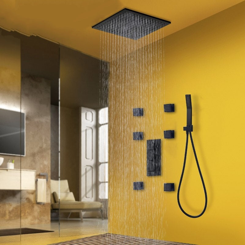 Black Rainfall Thermostatic Shower Head with 6 Jet Spa Bathroom Shower