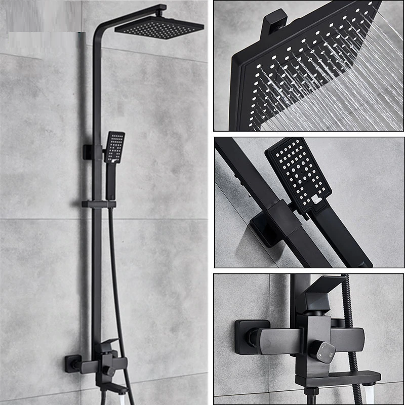 Rotatable Matte Black Wall Shower Faucet & Rain Shower Mixer With Handheld Shower
