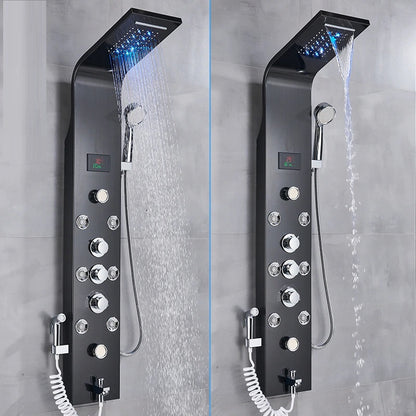Juno Luxury LED Waterfall & Rainfall Stainless Steel Wall Mount Black Shower Panel