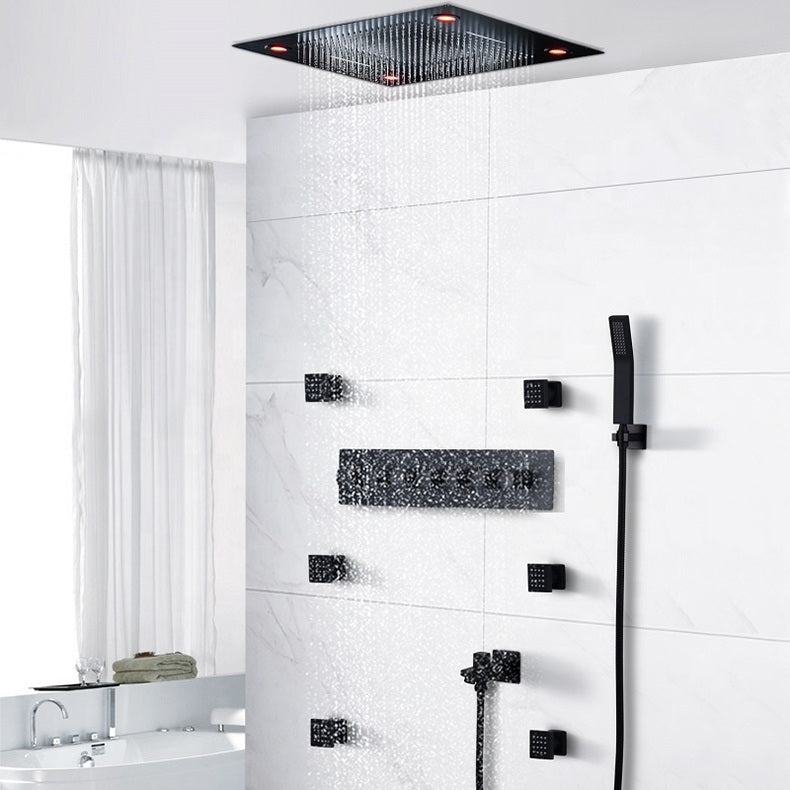 Juno 24 Inch 6 Functions LED Black Shower Set Head Set with Thermostatic Shower Faucet