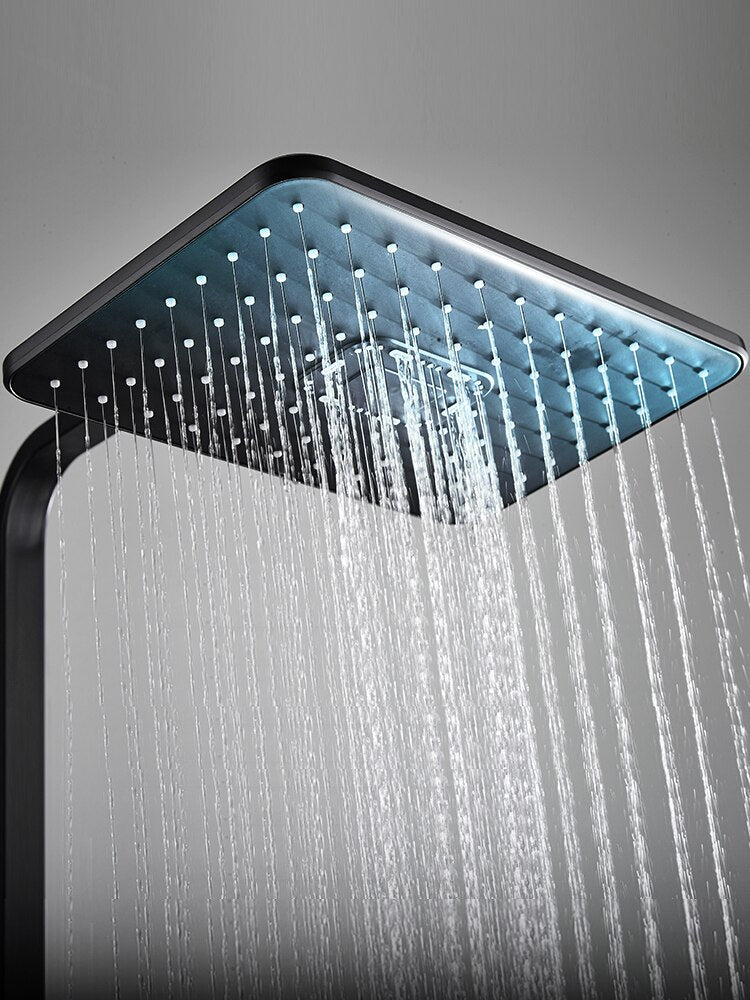 Juno 3 Way Matte Black Rainfall Thermostatic Bathroom Shower Column