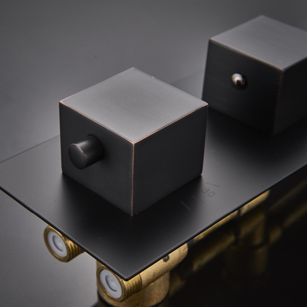 Juno Black Finish Wall Mounted LED Waterfall Black Shower Head with Handheld Shower and Tub Spout