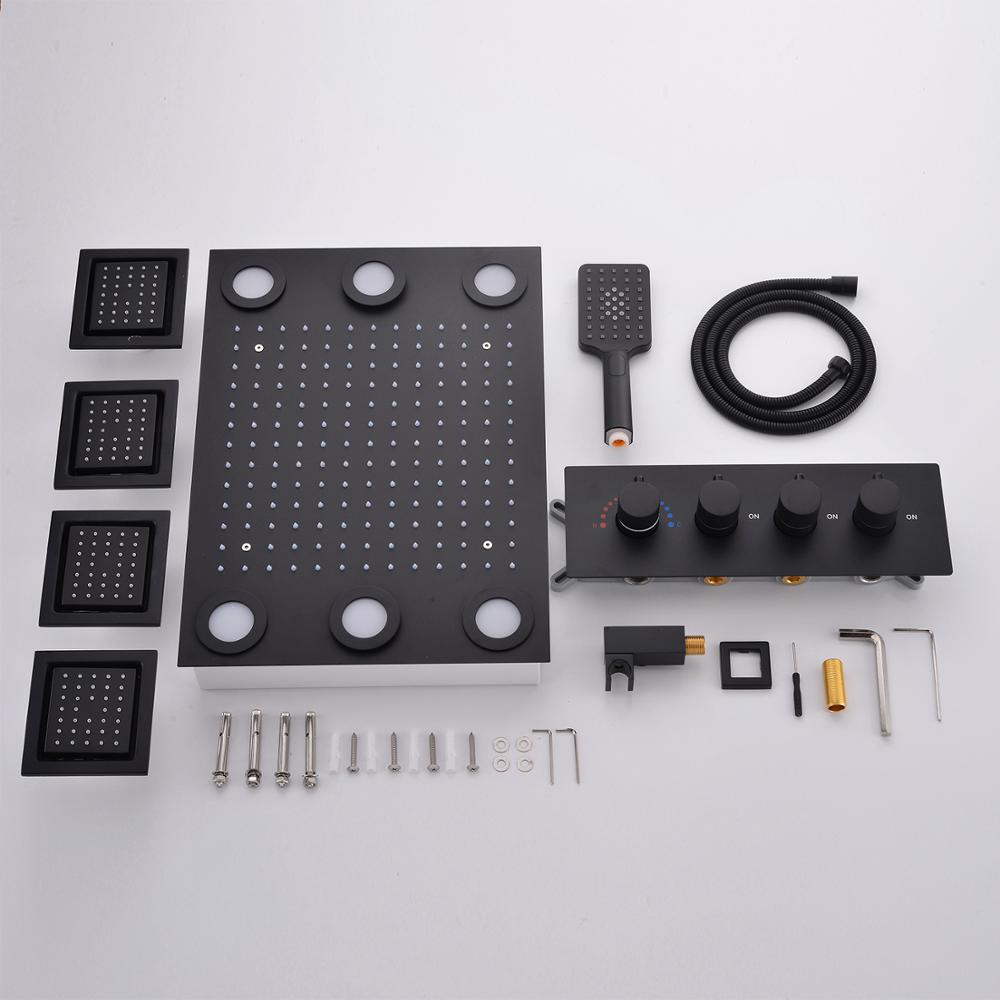 Juno Concealed 3 Functions Black LED Shower Head with 4 Inch Body Jets