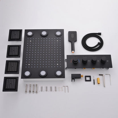 Juno Concealed 3 Functions Black LED Shower Head with 4 Inch Body Jets