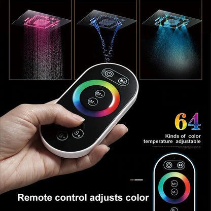 Juno Musical Rectangular Matte Black Ceiling Remote Control LED Shower Head
