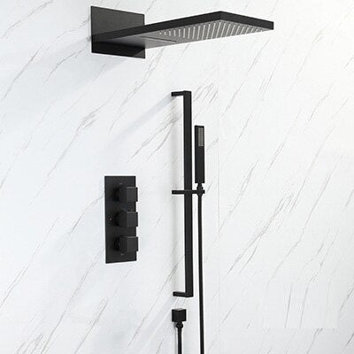 Juno Black Thermostatic Bathroom  Rain Shower Faucet Set