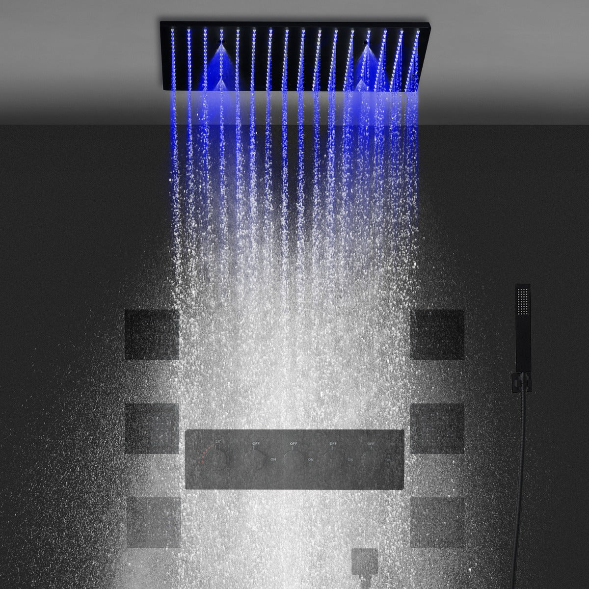 New Juno Black Shower System 5 Knobs Brass Shower Mixer