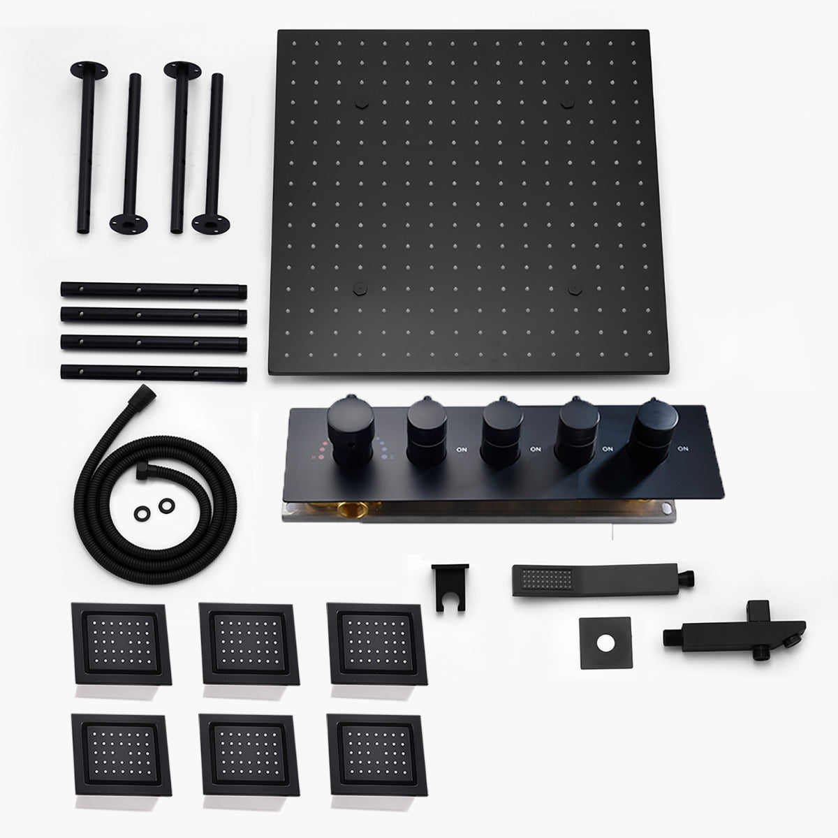 New Juno Black Shower System 5 Knobs Brass Shower Mixer