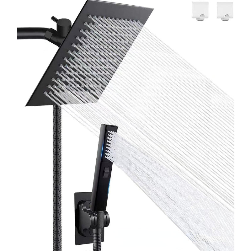 Juno Commercials Black Adjustable Wall Mount Ultra Thin Overhead Shower Set