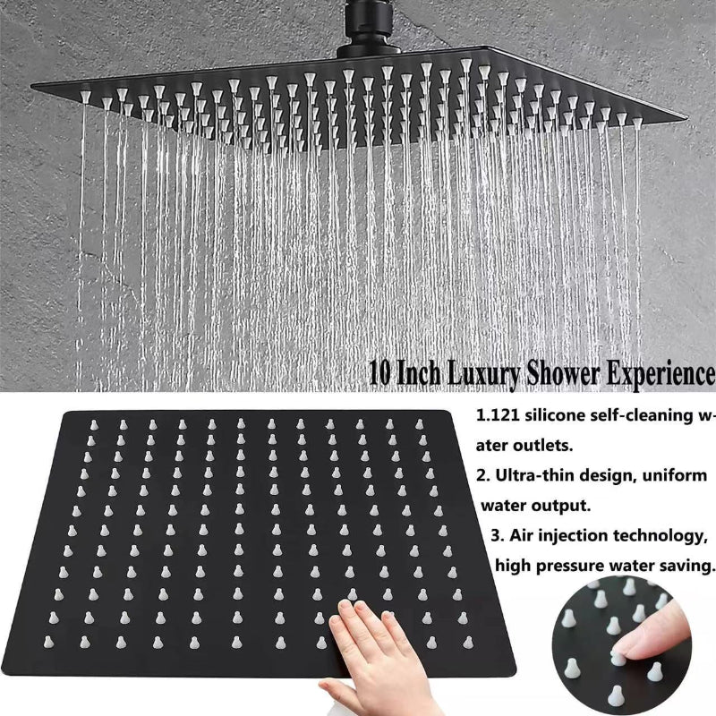 Juno Commercials Black Adjustable Wall Mount Ultra Thin Overhead Shower Set