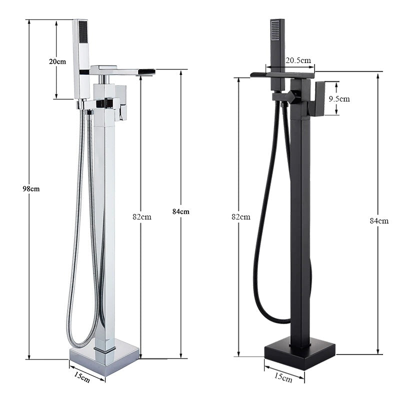 Juno Pedestal Waterfall Tub Filler Bathtub Faucet Shower Set with 2 Function Hand Shower Faucet