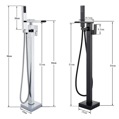 Juno Pedestal Waterfall Tub Filler Bathtub Faucet Shower Set with 2 Function Hand Shower Faucet