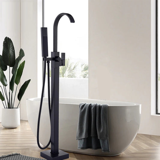 Juno Luxury Matte Black Freestanding  Bathroom Bathtub Shower Set With Tub Filler