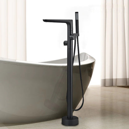 Juno Black Floor Standing Hot & Cold Dual Handle Bathroom Bathtub Faucet Mixer Shower Set