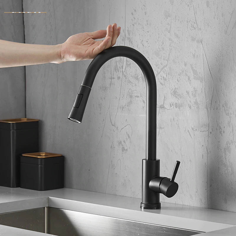 Juno Matte Black Touch Sensor On Kitchen Sink Faucet