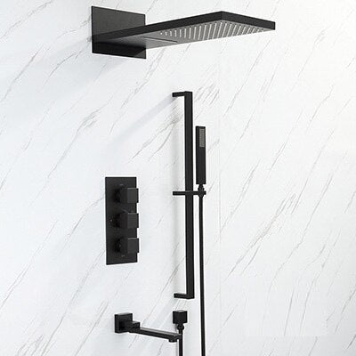 Juno Black Thermostatic Bathroom  Rain Shower Faucet Set