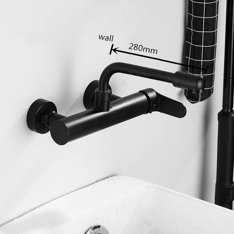 Juno New Brass 360 Rotate Wall Mount Dual Hole Single handle Bathroom Sink Faucet