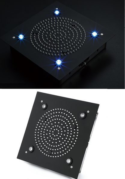 Juno 4 Function Ceiling Mount Black LED Shower Head with 6 Body Shower Jets