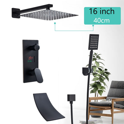 Juno Unique Matte Black Rainfall Shower Head With Digital Mixer & Tub Spout Faucet Set