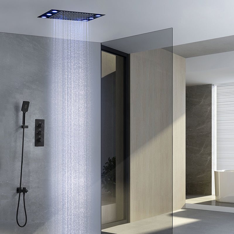 Juno Luxury Matte Black Rainfall 20 Inch Ceiling Mount LED 3 Function Square Showerhead