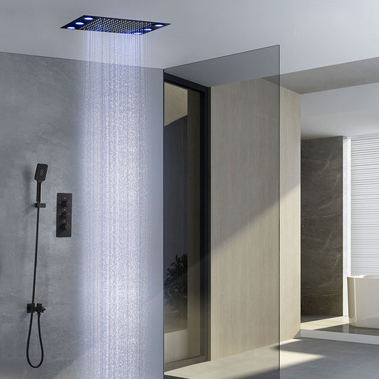 Juno Luxury Matte Black Rainfall 20 Inch Ceiling Mount LED 3 Function Square Showerhead
