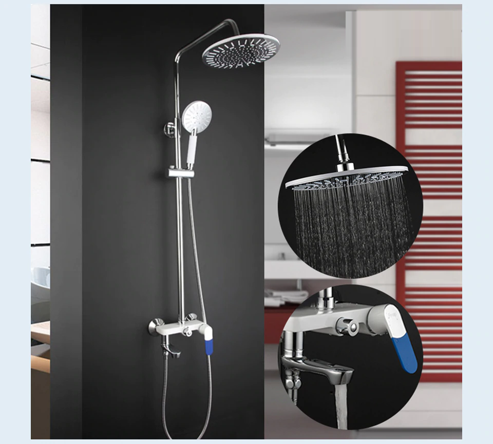 Juno Sleek Rain Polished Chrome Wall Shower Mixer & Shower Faucet With Handheld Shower