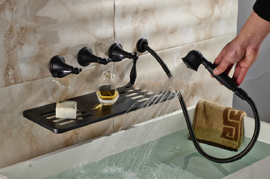 Boss Super Luxury Oil Rubbed Bronze Shower Faucet Bathtub Mixer with Soap Dish Wall Mount