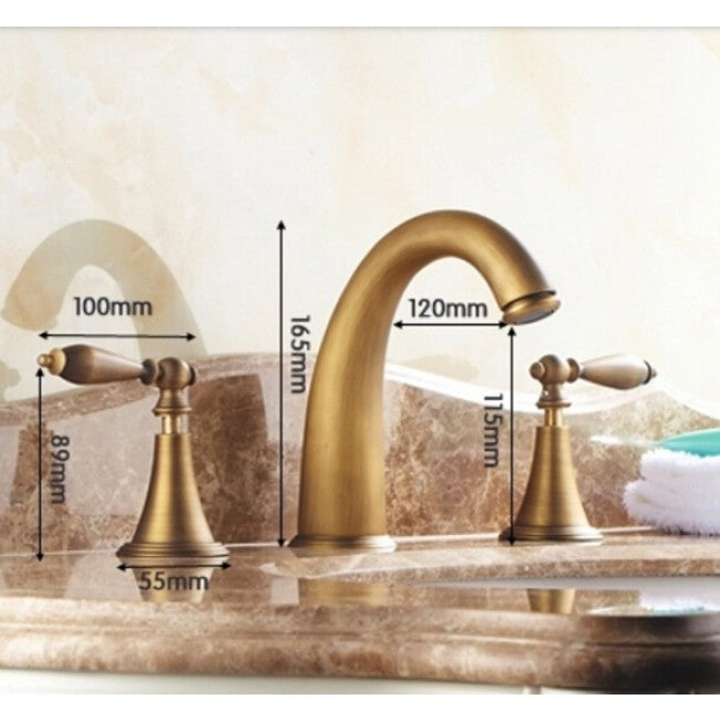 Antique Dual Handle Brass Bathroom Basin Faucet 