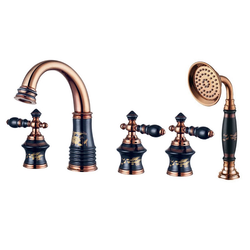 Juno Beautiful Deck Mount Colorful Floral Bathroom/ Bathtub Mixer Faucet Set