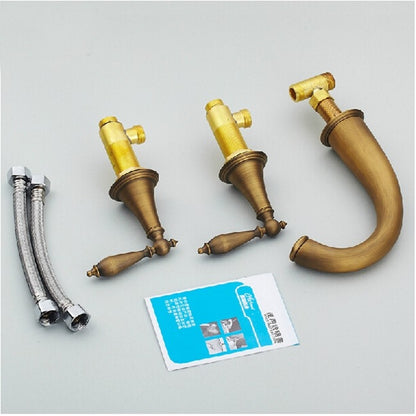 Antique Dual Handle Brass Bathroom Basin Faucet 