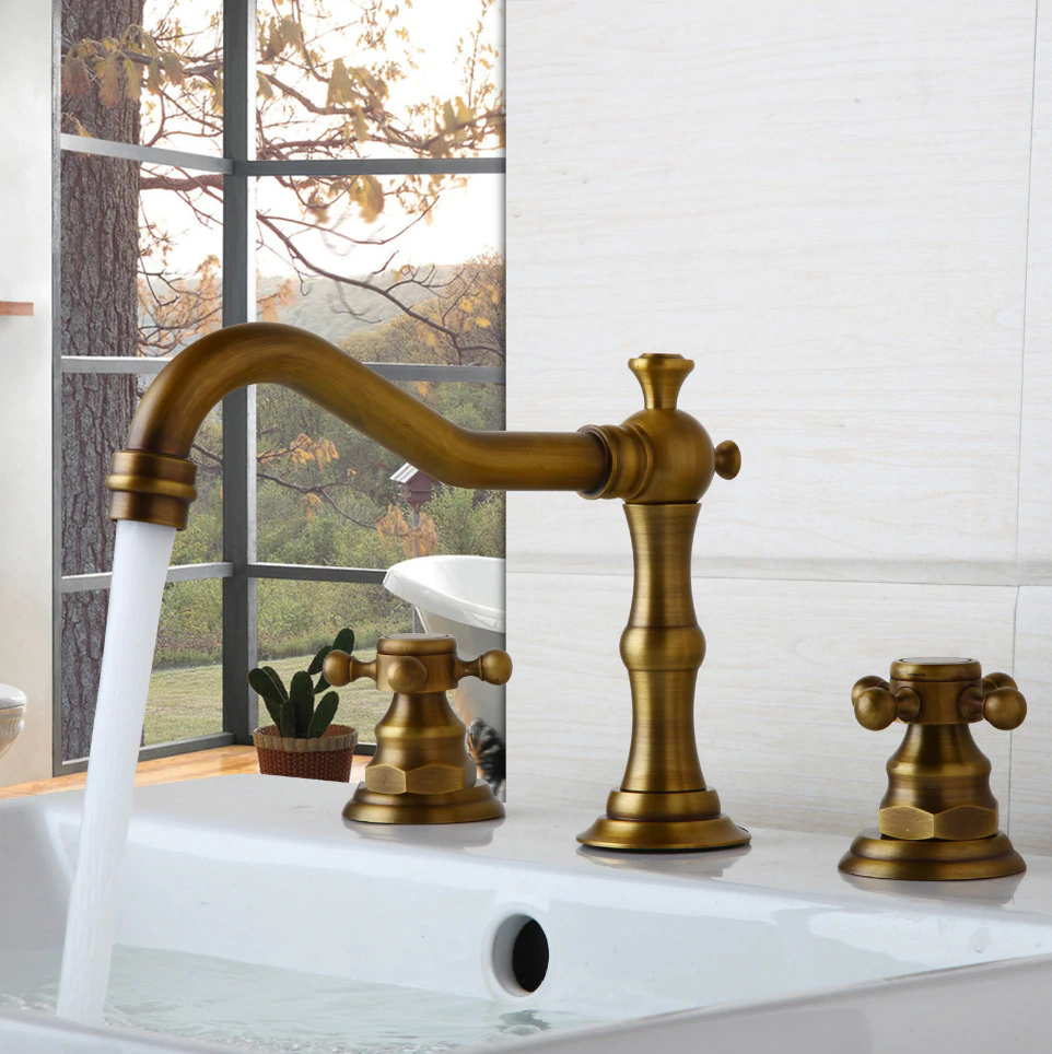 Juno Long Spout Swivel Bathroom Faucet Deck Mount Brass Dual Handle Bathroom Sink Faucet