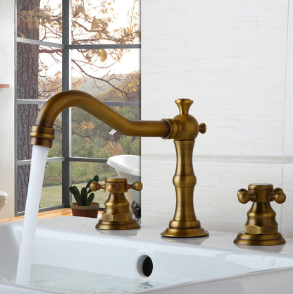 Juno Long Spout Swivel Bathroom Faucet Deck Mount Brass Dual Handle Bathroom Sink Faucet