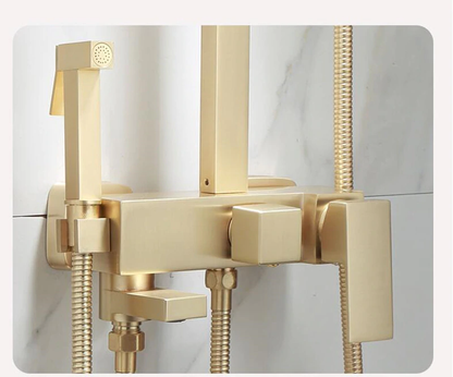 Juno Luxury Brushed Gold Wall Shower Mixer & Handheld Shower