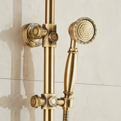 Juno Roman Antique Brass Shower Head with Single Handle Mixer Handheld Shower & Tub Spout