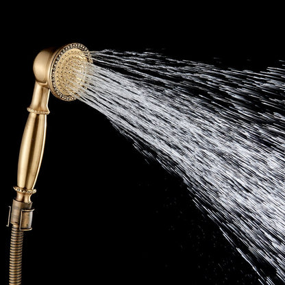 Juno Wall Antique Brass Shower Head With Handheld Shower and Single Handle Mixer Valve