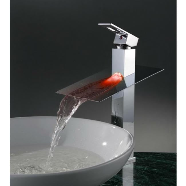 42CM Chrome Finish Bathroom Sink Faucets Brass Body Waterfall LED