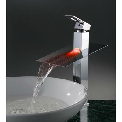 42CM Chrome Finish Bathroom Sink Faucets Brass Body Waterfall LED