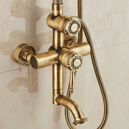 Juno Roman Antique Brass Shower Head with Single Handle Mixer Handheld Shower & Tub Spout