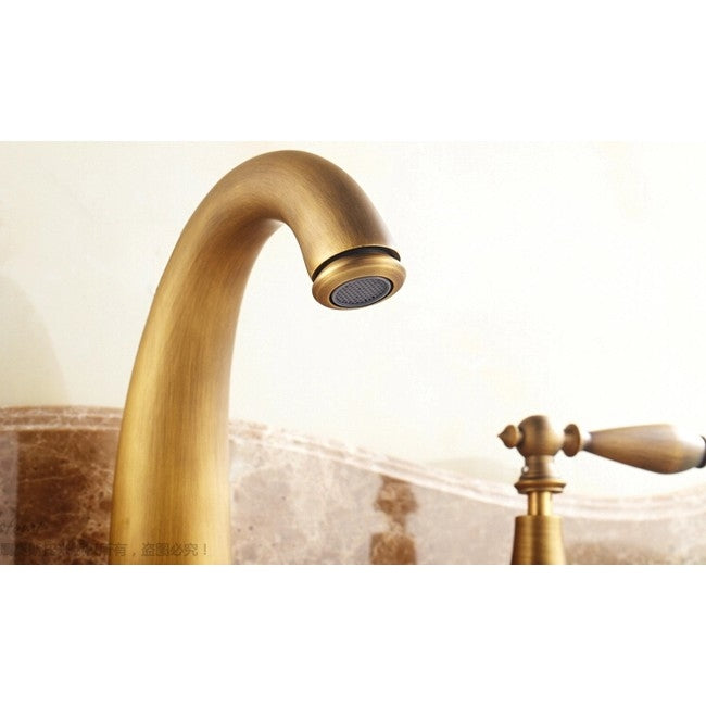 Antique Dual Handle Brass Bathroom Basin Faucet 