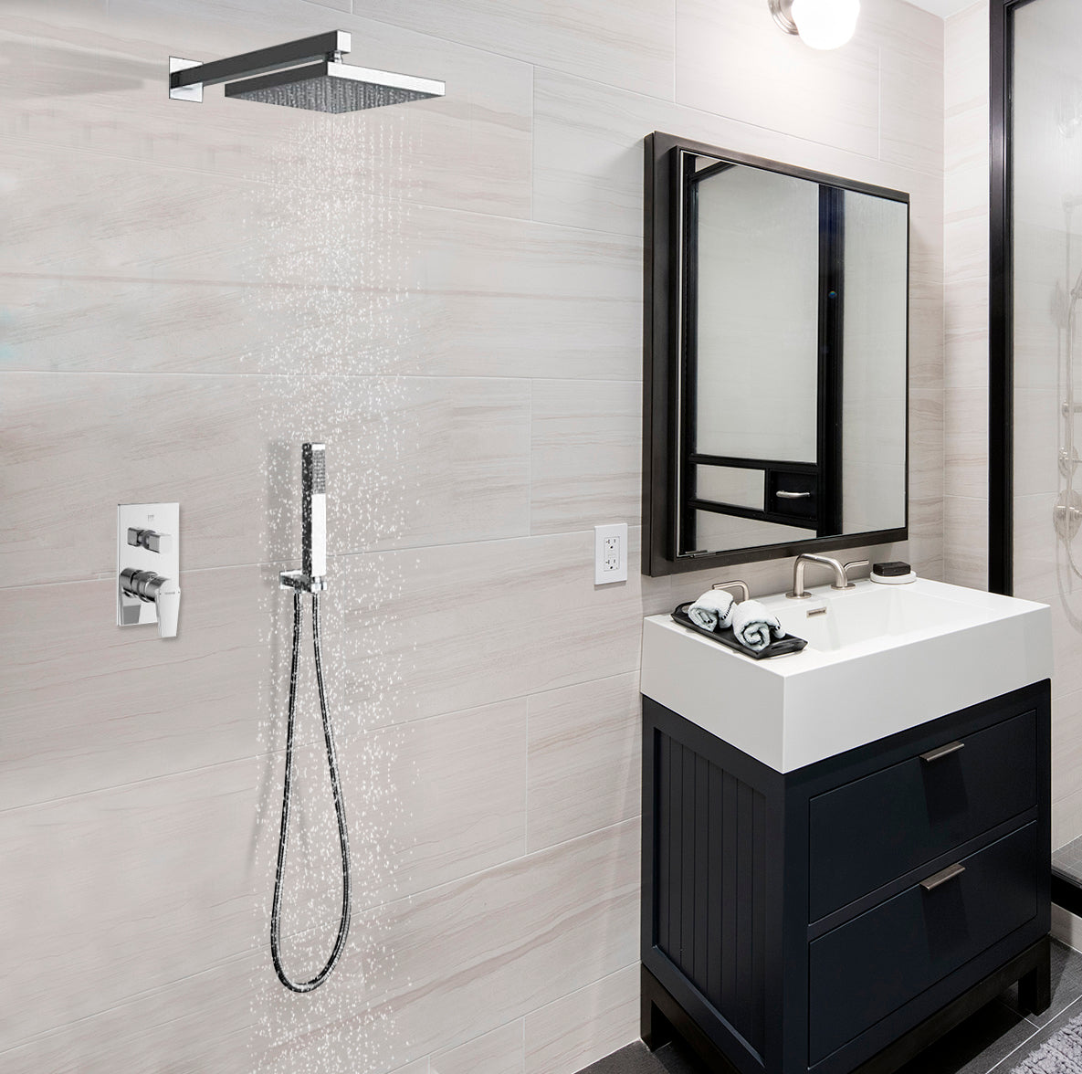 Bravat Wall Mount Chrome Shower Head Set