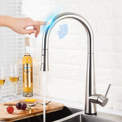 Brushed Nickel Smart Touch Kitchen Sink Faucet Deck Mount