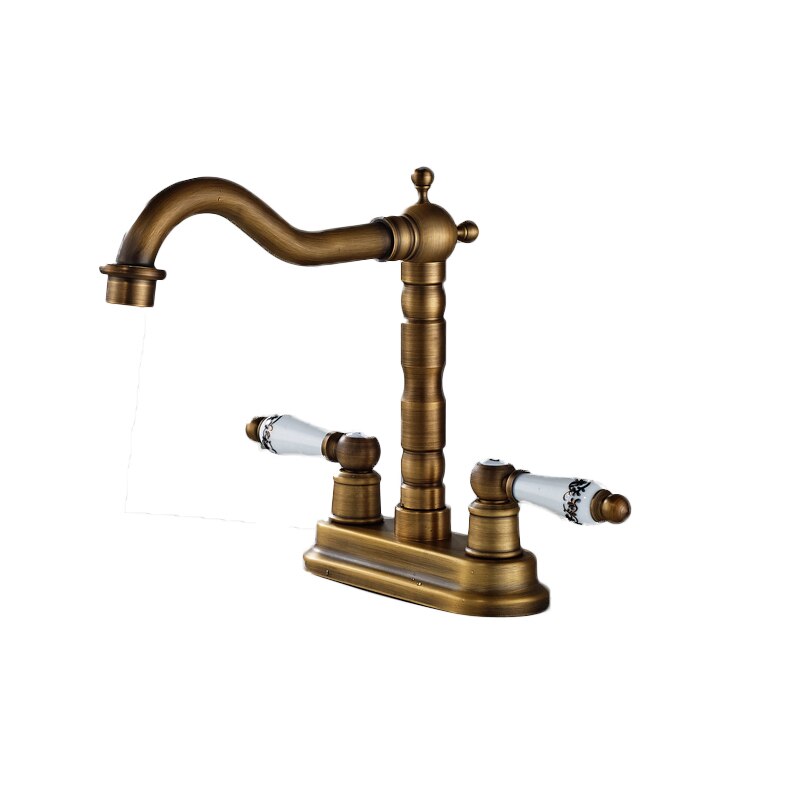 Juno Hook Shaped Spout Swivel Bathroom Faucet Freestanding Deck Mount Brass Dual Handle Bathroom Sink Faucet