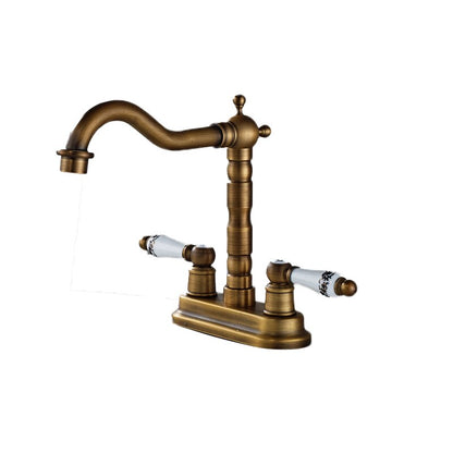 Juno Hook Shaped Spout Swivel Bathroom Faucet Freestanding Deck Mount Brass Dual Handle Bathroom Sink Faucet