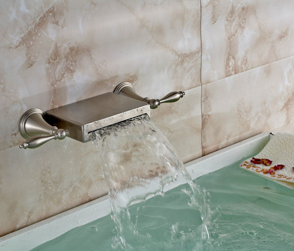 Brushed Wall Mount Bathroom Bath Sink Waterfall Faucet